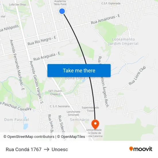 Rua Condá 1767 to Unoesc map