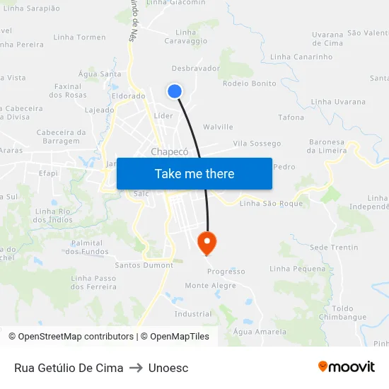 Rua Getúlio De Cima to Unoesc map