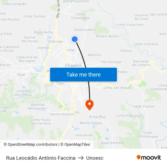 Rua Leocádio Antônio Faccina to Unoesc map