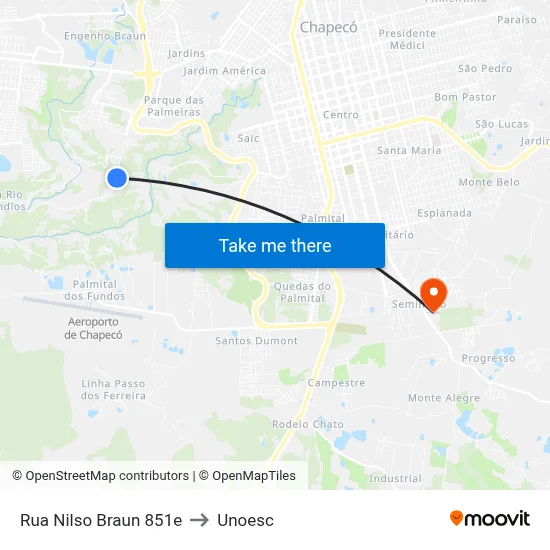 Rua Nilso Braun 851e to Unoesc map