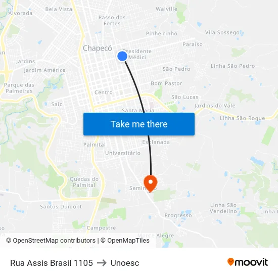 Rua Assis Brasil 1105 to Unoesc map