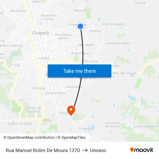 Rua Manoel Rolim De Moura 1370 to Unoesc map