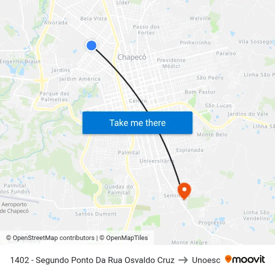 1402 - Segundo Ponto Da Rua Osvaldo Cruz to Unoesc map