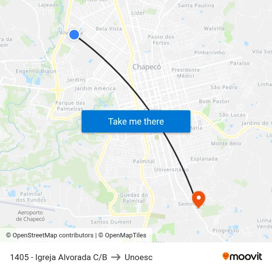 1405 - Igreja Alvorada C/B to Unoesc map