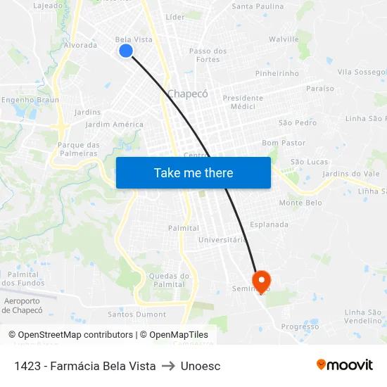 1423 - Farmácia Bela Vista to Unoesc map