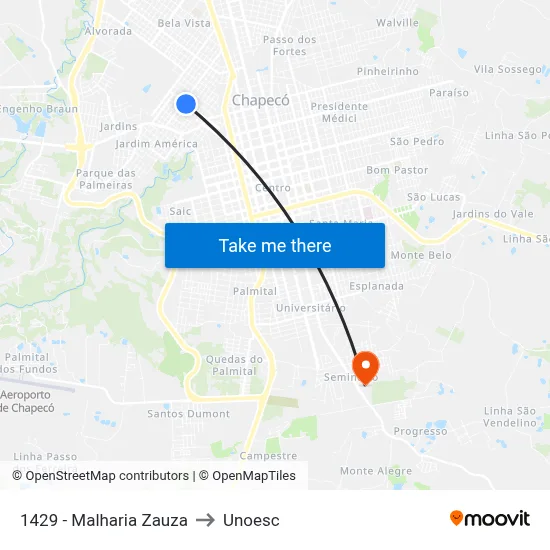 1429 - Malharia Zauza to Unoesc map
