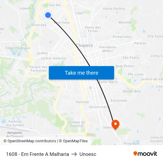 1608 - Em Frente A Malharia to Unoesc map