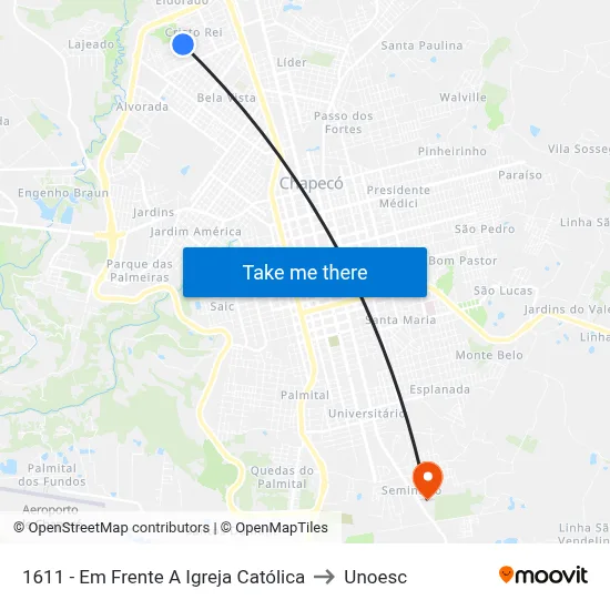 1611 - Em Frente A Igreja Católica to Unoesc map