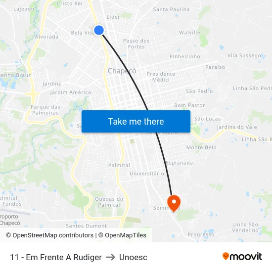 11 - Em Frente A Rudiger to Unoesc map