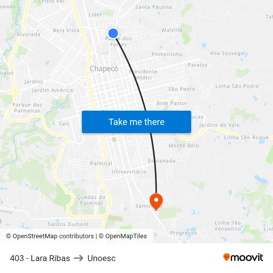 403 - Lara Ribas to Unoesc map
