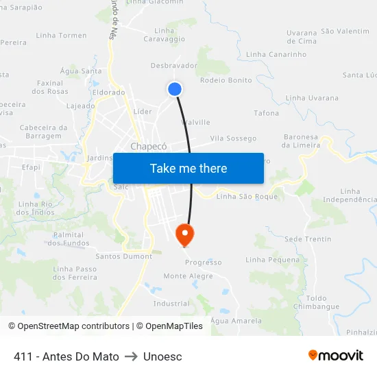 411 - Antes Do Mato to Unoesc map