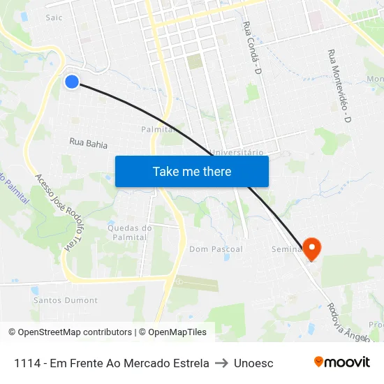 1114 - Em Frente Ao Mercado Estrela to Unoesc map