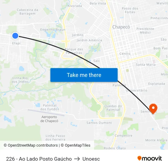 226 - Ao Lado Posto Gaúcho to Unoesc map