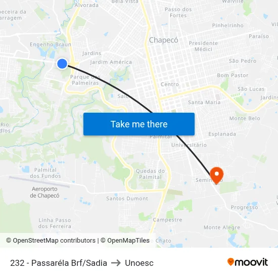 232 - Passaréla Brf/Sadia to Unoesc map