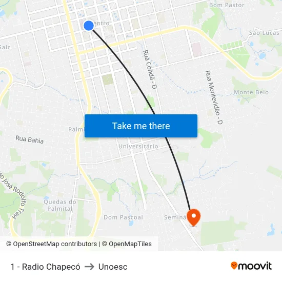 1 - Radio Chapecó to Unoesc map