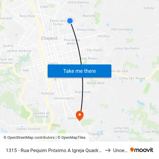 1315 - Rua Pequim Próximo A Igreja Quadrangular to Unoesc map
