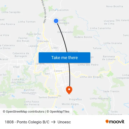 1808  - Ponto Colegio B/C to Unoesc map