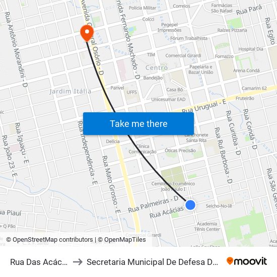 Rua Das Acácias, 72-120 to Secretaria Municipal De Defesa Do Cidadão E Mobilidade map