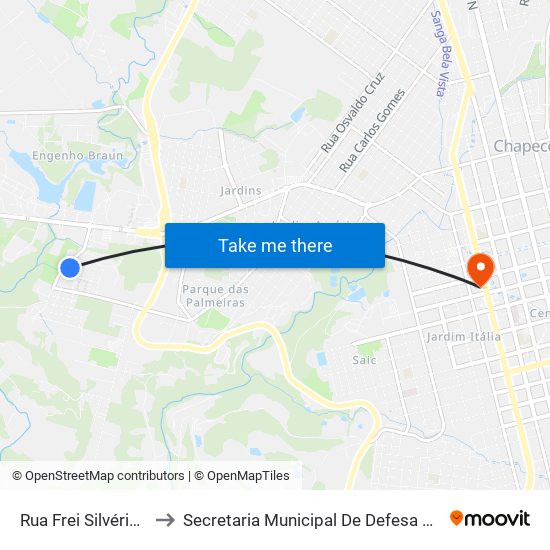 Rua Frei Silvério Weber, 2-36 to Secretaria Municipal De Defesa Do Cidadão E Mobilidade map