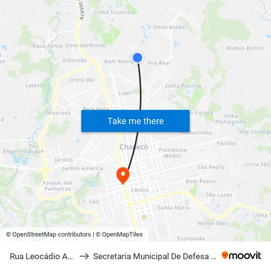 Rua Leocádio Antônio Faccina to Secretaria Municipal De Defesa Do Cidadão E Mobilidade map