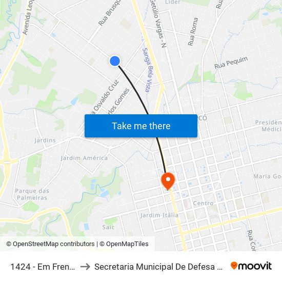1424 - Em Frente Ao Pontão to Secretaria Municipal De Defesa Do Cidadão E Mobilidade map