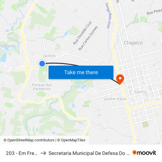 203 - Em Frente À Gral to Secretaria Municipal De Defesa Do Cidadão E Mobilidade map