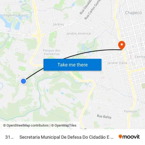 315 R to Secretaria Municipal De Defesa Do Cidadão E Mobilidade map