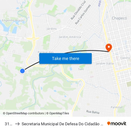 314 R to Secretaria Municipal De Defesa Do Cidadão E Mobilidade map