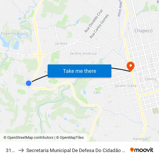 313 R to Secretaria Municipal De Defesa Do Cidadão E Mobilidade map