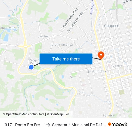317 - Ponto Em Frente Aos Condomínios to Secretaria Municipal De Defesa Do Cidadão E Mobilidade map