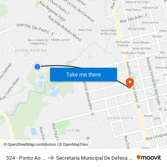 324 - Ponto Ao Lado Da Tirol to Secretaria Municipal De Defesa Do Cidadão E Mobilidade map