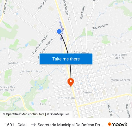1601 - Celeiro Norte to Secretaria Municipal De Defesa Do Cidadão E Mobilidade map