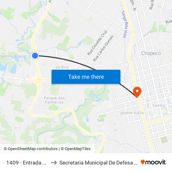 1409 - Entrada Engenho Braun to Secretaria Municipal De Defesa Do Cidadão E Mobilidade map