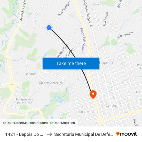 1421 - Depois Do Campo Do Alvorada to Secretaria Municipal De Defesa Do Cidadão E Mobilidade map