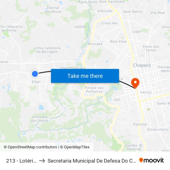 213 - Lotérica Efapi to Secretaria Municipal De Defesa Do Cidadão E Mobilidade map