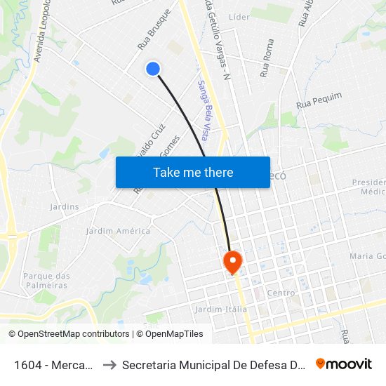 1604 - Mercado Dalarosa to Secretaria Municipal De Defesa Do Cidadão E Mobilidade map