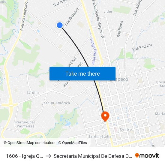 1606 - Igreja Quadrangular to Secretaria Municipal De Defesa Do Cidadão E Mobilidade map