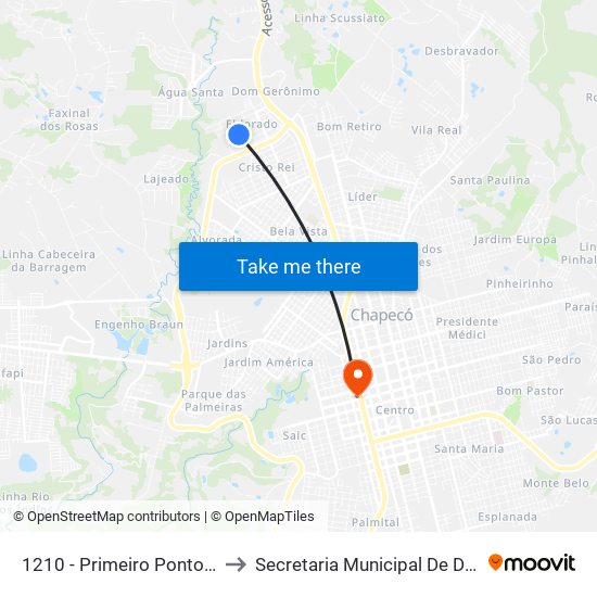 1210 - Primeiro Ponto Da Rua São José Do Cedro to Secretaria Municipal De Defesa Do Cidadão E Mobilidade map