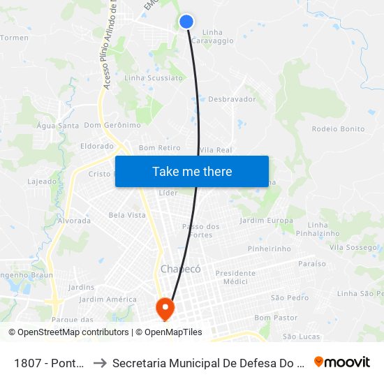 1807 - Ponto Retorno to Secretaria Municipal De Defesa Do Cidadão E Mobilidade map