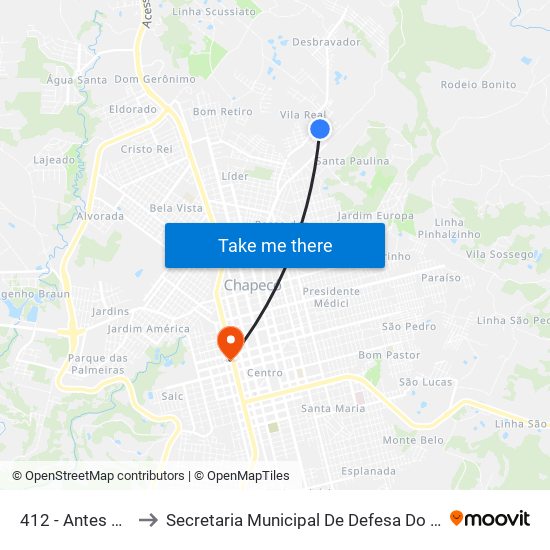 412 - Antes Do Colegio to Secretaria Municipal De Defesa Do Cidadão E Mobilidade map
