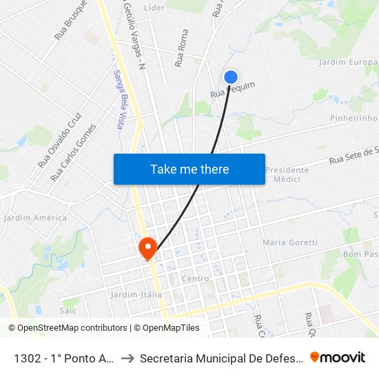 1302 - 1° Ponto Acima Da Pracinha to Secretaria Municipal De Defesa Do Cidadão E Mobilidade map