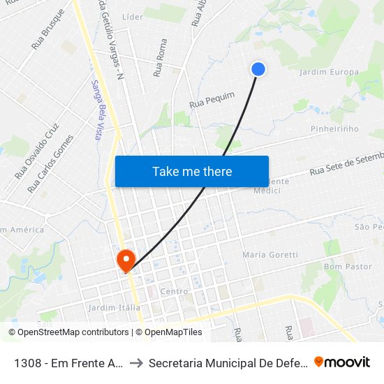 1308 - Em Frente Ao Cer Rua Guarulhos to Secretaria Municipal De Defesa Do Cidadão E Mobilidade map