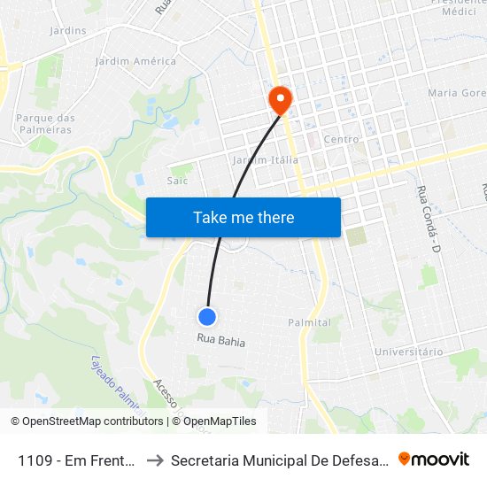 1109 - Em Frente Dilson Tiquim to Secretaria Municipal De Defesa Do Cidadão E Mobilidade map