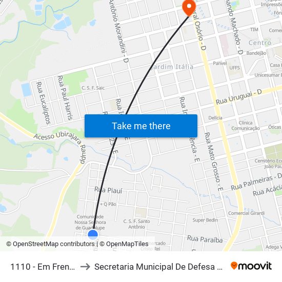 1110 - Em Frente Ao Campo to Secretaria Municipal De Defesa Do Cidadão E Mobilidade map