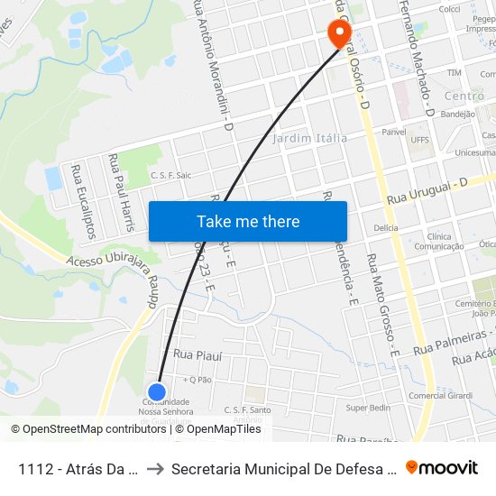 1112 - Atrás Da Igreja Católica to Secretaria Municipal De Defesa Do Cidadão E Mobilidade map