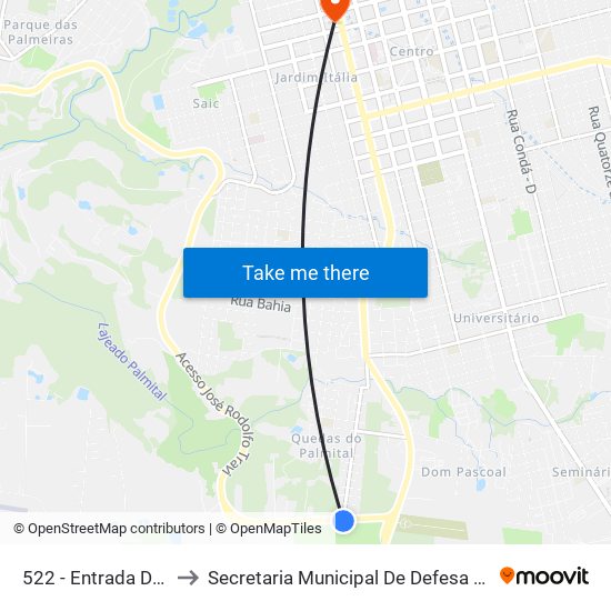 522 -  Entrada Do Quedas B/C to Secretaria Municipal De Defesa Do Cidadão E Mobilidade map