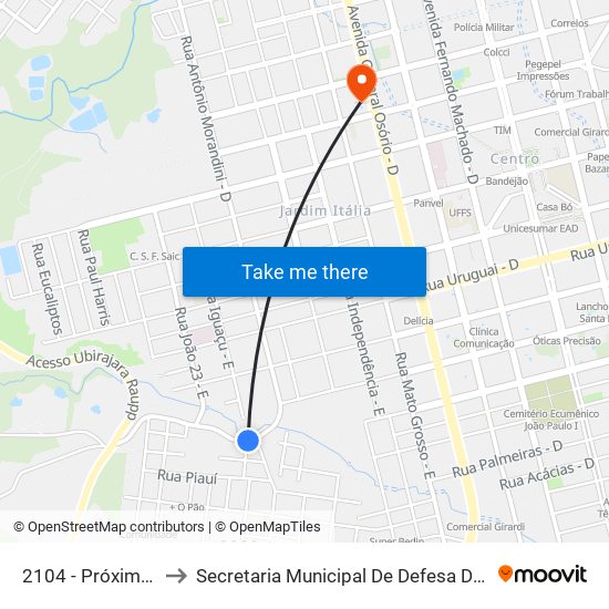 2104 - Próximo Ao Riacho to Secretaria Municipal De Defesa Do Cidadão E Mobilidade map