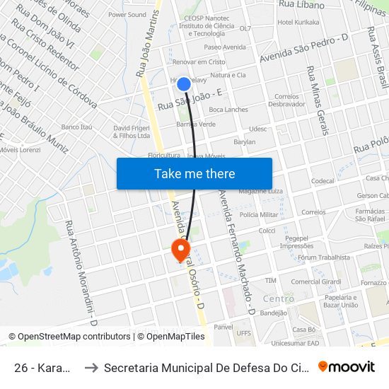 26 - Karamba B/C to Secretaria Municipal De Defesa Do Cidadão E Mobilidade map
