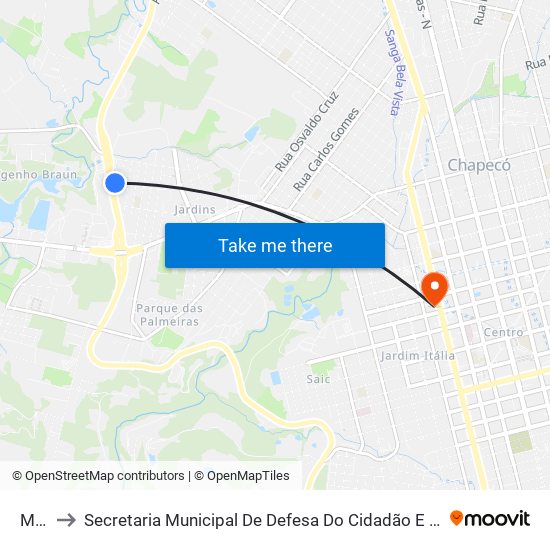 M77 to Secretaria Municipal De Defesa Do Cidadão E Mobilidade map