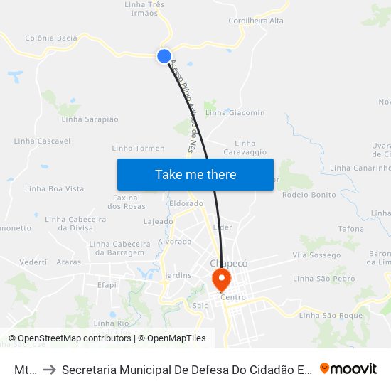 Mtv2 to Secretaria Municipal De Defesa Do Cidadão E Mobilidade map